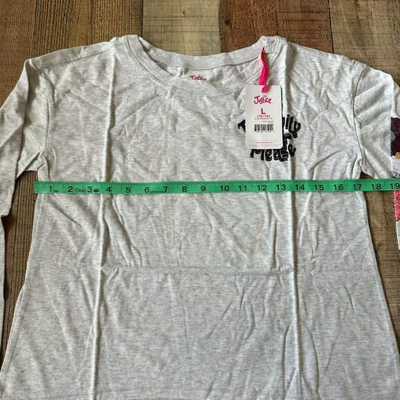 Justice girls size large long sleeve graphic tee shirt in gray with glitter - Picture 5 of 11